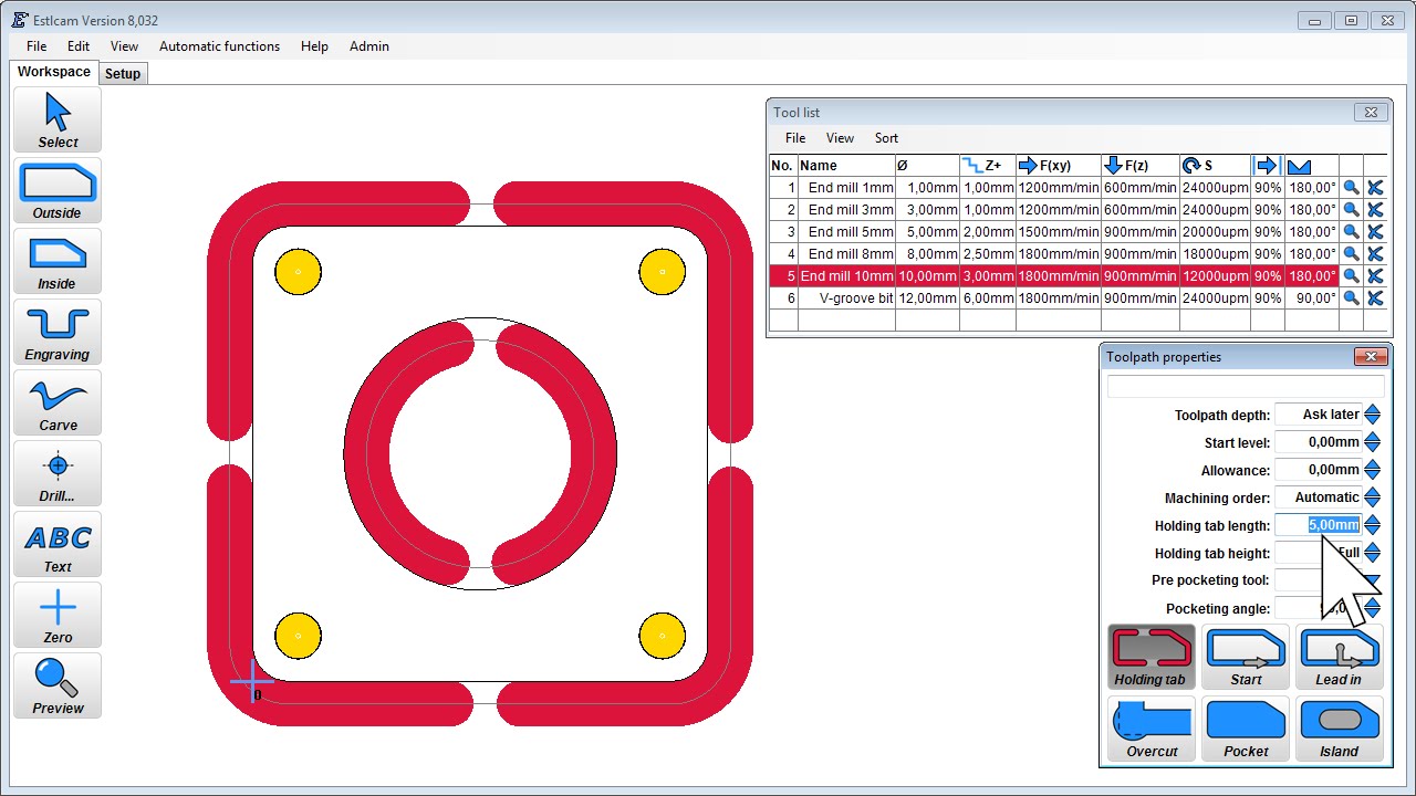 Estlcam 8 the Toolpath Properties Window (English) 