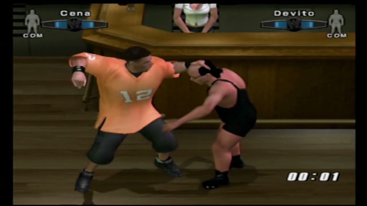 John Cena vs The Trashman Frank Reynolds - WWE Smackdown vs Raw 2006 Bar Fight Simulation