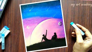 Valentine's Day Special 2021 - Easy Soft Pastel Drawing - Love Couple drawing in mysterious planet. screenshot 1