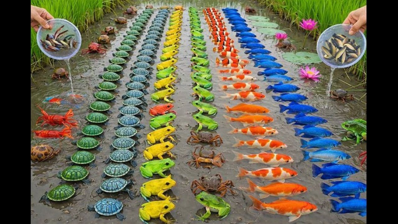 Hidden Life in Rice Fields — Catching Fish, Frogs, Turtles & Crabs by Hand