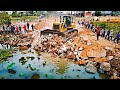 Community Project:Bulldozer Moves Ton of Rocks While Entire Village Gathers to Watch!