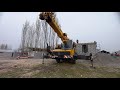 Pouring concrete with a crane.