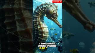 Giant Seahorse Monster Entangled Underwater Rescue Scene #giantmonster #wildlife #giantanimals