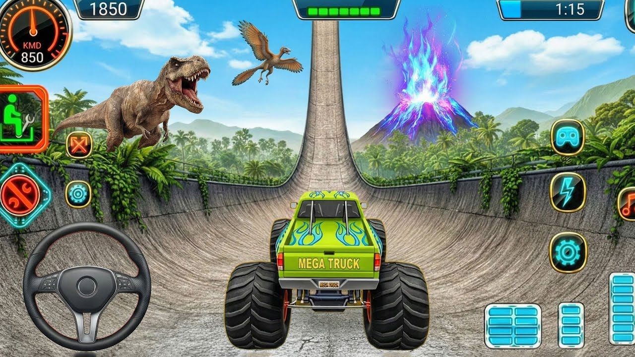 Monster Truck Destruction Gameplay – Grave Digger Stunts on Impossible Mega Ramp