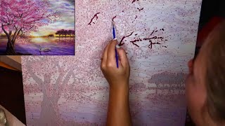 ASMR Painting A Cherry Blossoms By The Lake Canvas ? (Part 1)