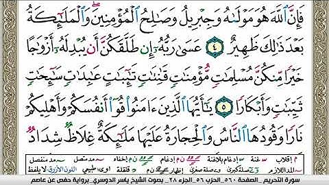 سورة التحريم مكتوبة ياسر الدوسري Surah Al Tahreem Yasser Al Dosari
