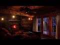 🎧 Snowstorm & Crackling Fireplace Sounds 10 Hours | Wood Cabin | Cozy Bedroom |DOG BARKING Sound