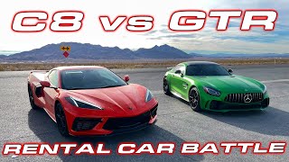 $1,000 RENTAL CAR BATTLE * Corvette C8 Convertible vs Mercedes AMG GTR at FUEL RUN Las Vegas