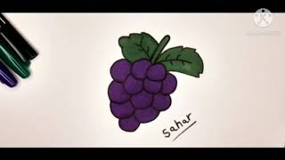 رسم عنب ببساطة و سهولة خطوة بخطوة مع التلوين للاطفال/Draw easy and simple grapes for kids