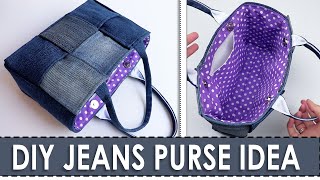 DIY BAG IDEA FROM OLD JEANS 👖 Denim Clothes Recycle Trendy Wicker Purse