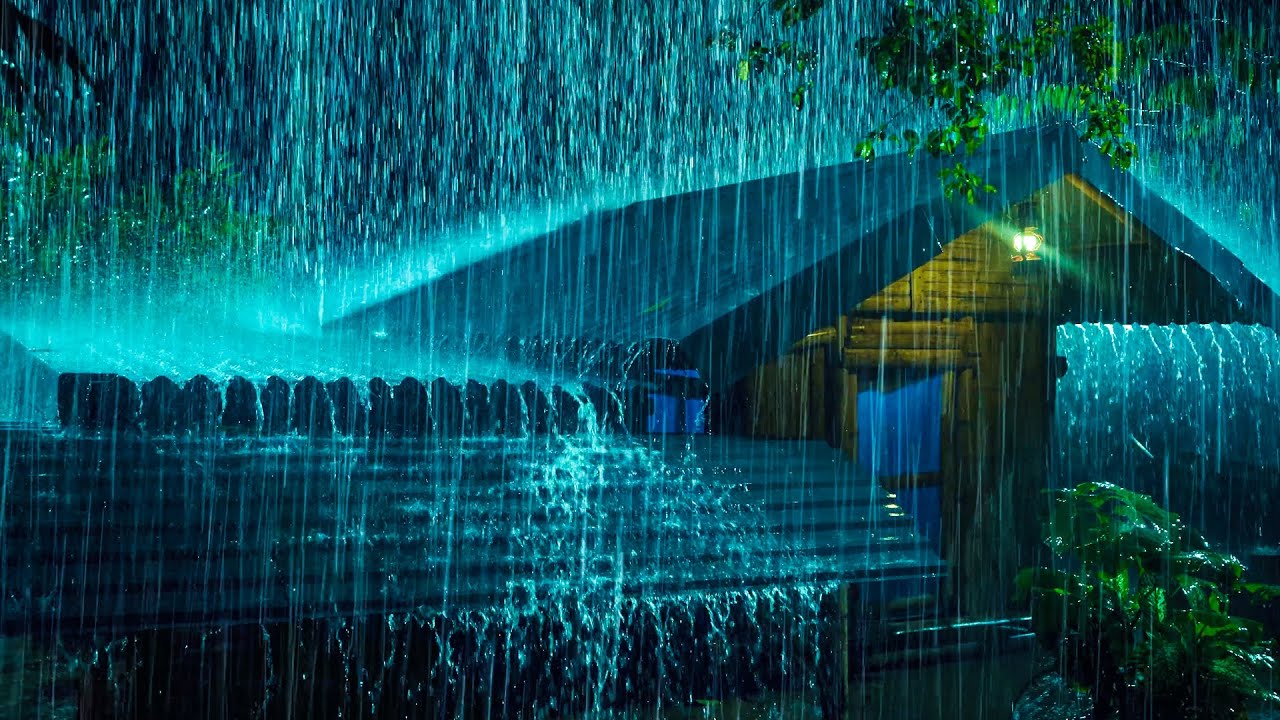 Powerful Night Thunderstorm - Heavy Rain & Thunder - Rain Sounds for Sleeping - 1 HOUR Windy Rain