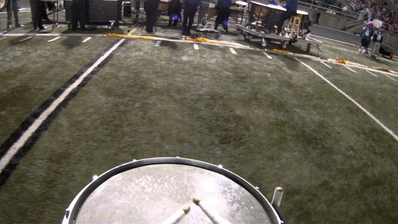 Millard North Marching Band Ex Atrum show from center snare perspective