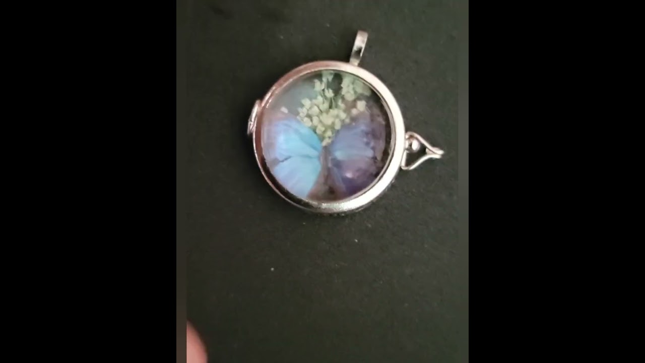 Dried Flowers Butterfly necklace, handmade locket, boho cottagecore jewelry