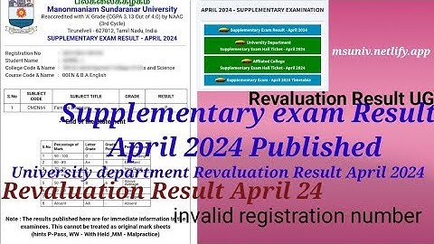 UG, PG Supplementary exam Result April 24 published, affiliated colleges, manonmanium sundaranar MSU