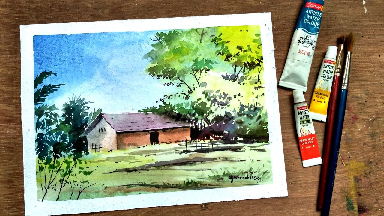 Simple Watercolor Landscape Painting | Paint with david - YouTube