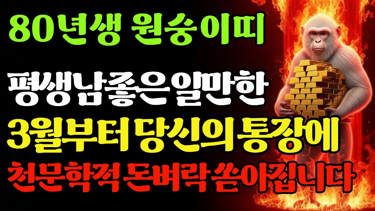 평생 뼈 빠지게 가족만 챙긴 1980년생 원숭이띠, 드디어 고생 끝났습니다! 3월부터 통장에 쏟아지는 10가지 돈벼락#운세