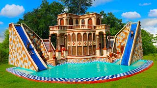 Building Villa House, Design Twine Water Slide & Swimming Pool For Entertainment Place