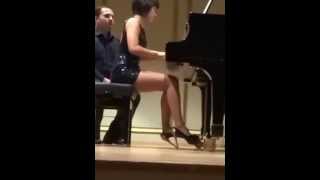 Yuja Wang in miniskirt and very high heels