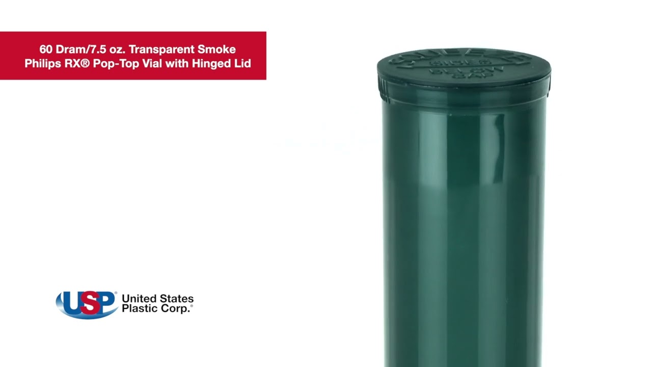 60 Dram Transparent Smoke Philips RX® Pop-Top Vial with Hinged Lid | U.S. Plastic Corporation®