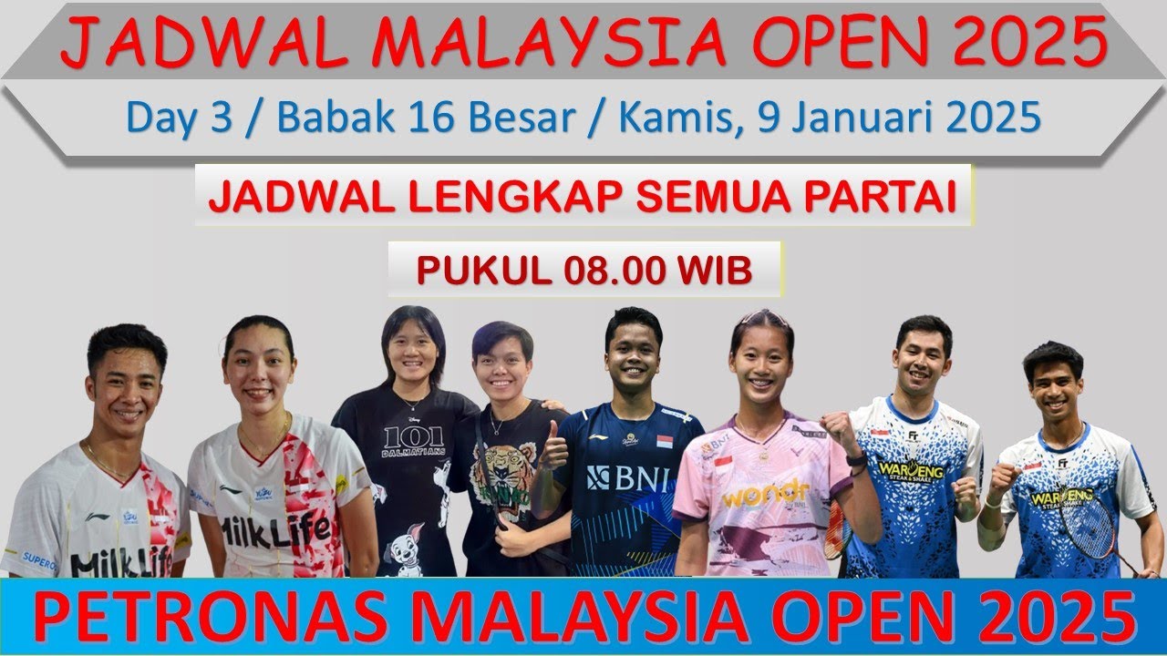 Jadwal Malaysia Open 2025 Hari Ini │ Day 3 / 16 Besar │ 5 Wakil ...