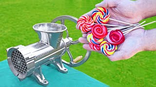 EXPERIMENT LOLLIPOPS VS MEAT GRINDER