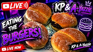 KP A-Yazzie is live Eating the Burgers that we made