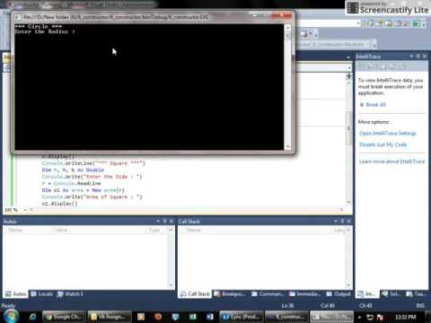 Write a program to calculate area of circle, square and triangle using constructor overloading.