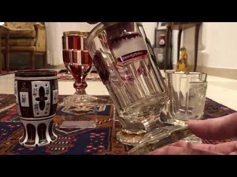 كؤوس/اكواب من الزجاج البوهيمي المنحوت يدوياً من القرن التاسع عشر