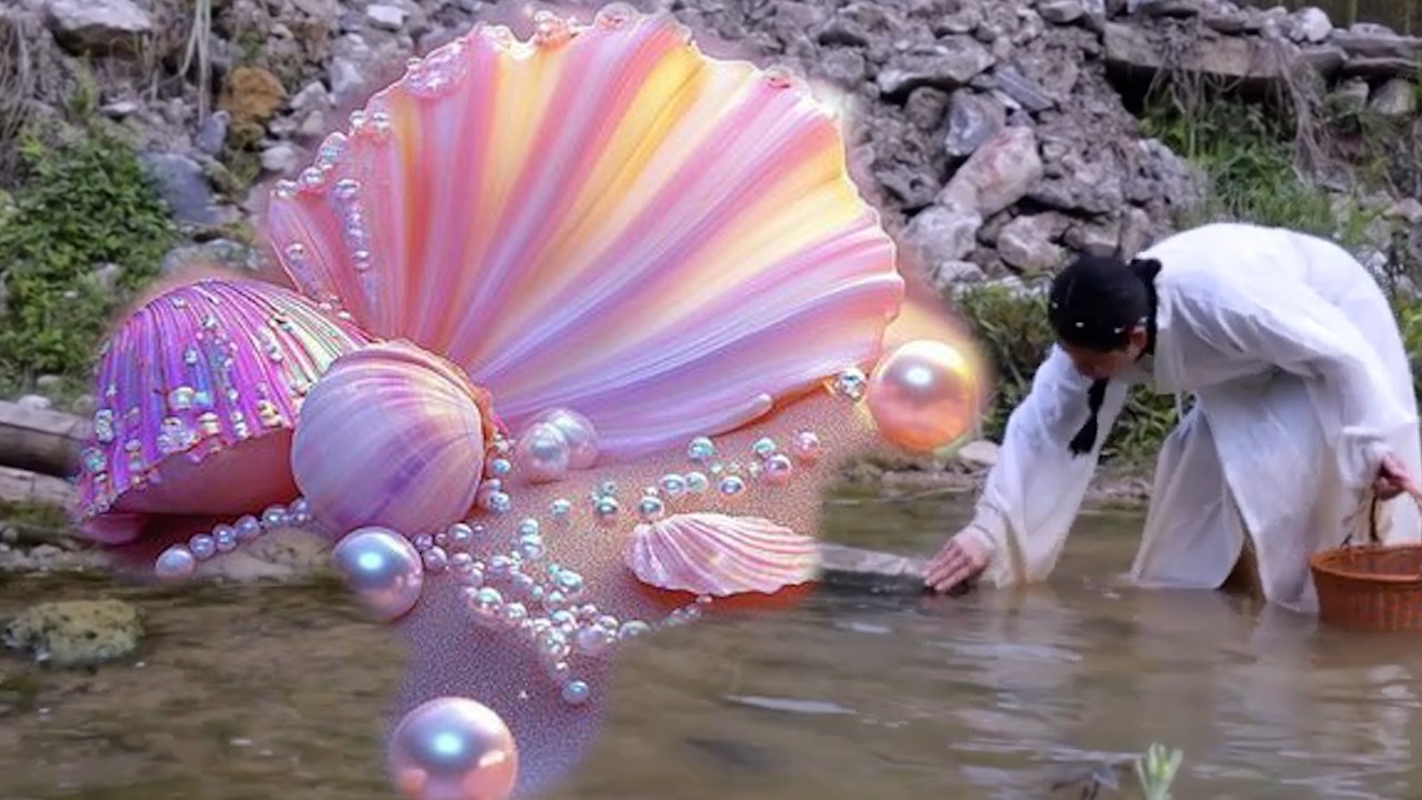 The girl bravely excavated and brought a gem treasure # Pearl # Pearl Hunter#riverbed