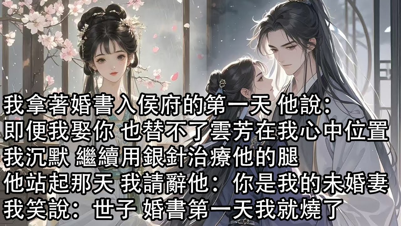 【一口氣看完】我拿著婚書入侯府的第一天 他說：即便我娶你 也替不了雲芳在我心中位置，我沉默 繼續用銀針治療他的腿，他站起那天 我請辭他：你是我的未婚妻，我笑說：世子 婚書第一天我就燒了