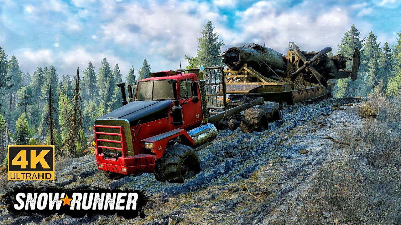 Western Star 6900XD Offroad Truck Towing a Plane on Mudding Road In SnowRunner Season 15 