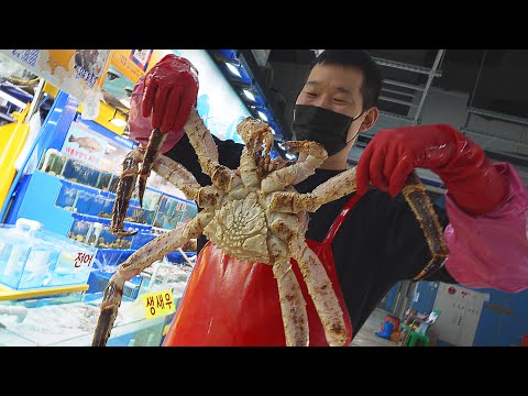 비싼 킹크랩 수율좋은지 직접 확인까지 가능하다고?? 킹크랩을 무료로 찌고 손질까지 해주시면서 수율확인까지 바로가능/가락몰 강진수산/King Crab