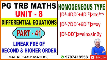 PG TRB MATHS | UNIT 8 | DIFFERENTIAL EQUATIONS | PART 41 | HOMOGENEOUS | SECOND & HIGHER ORDER PDE