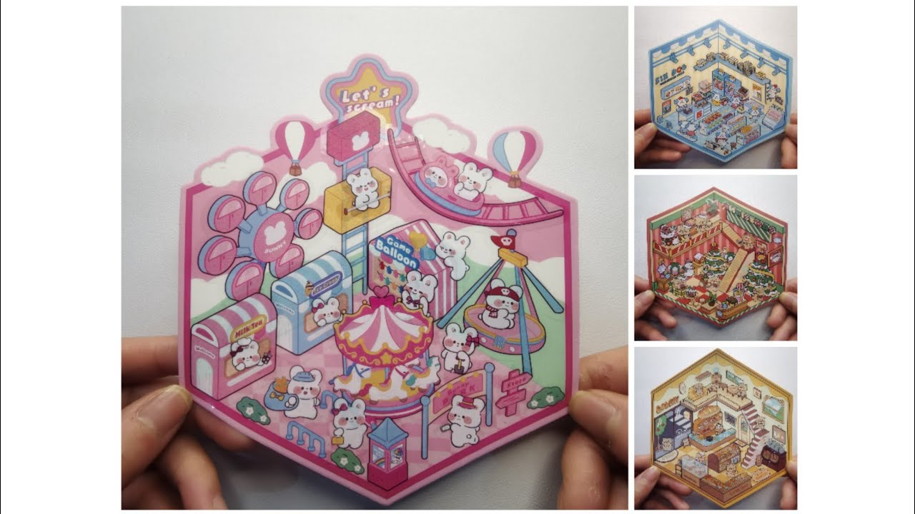 【ASMR】4 3D Miniature scene stickers with different themes, to relax and unwind