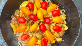 КАК ПРИГОТОВИТЬ ВКУСНЫЙ ОДЖАХУРИ МЯСО С КАРТОШКОЙ В КАЗАНЕ НА КОСТРЕ