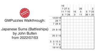 GMPuzzles - 2022/07/03 - Japanese Sums (Battleships) by John Bulten screenshot 3
