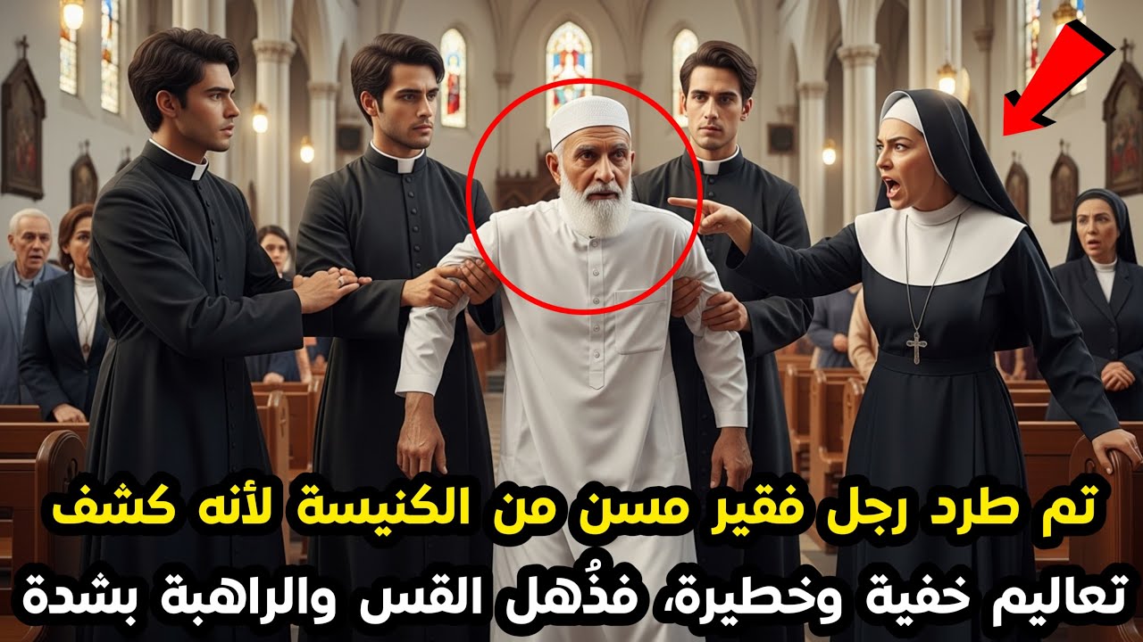 تم طرد رجل فقير مسن من الكنيسة لأنه كشف تعاليم خفية وخطيرة، فذُهل القس والراهبة بشدة