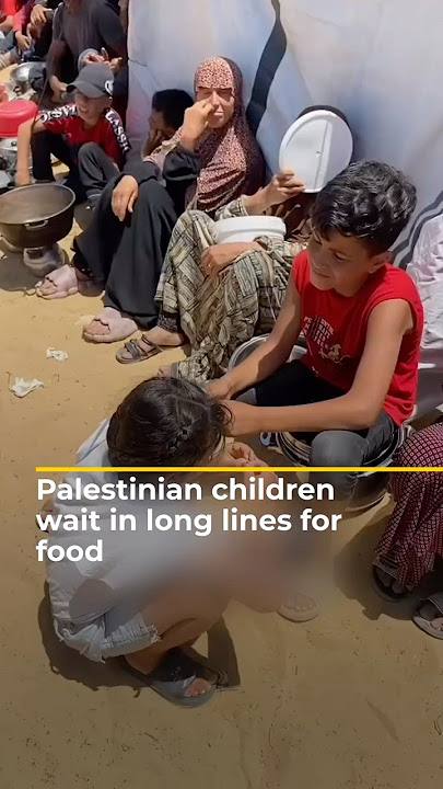 Palestinian children wait in long lines for food | AJ #shorts