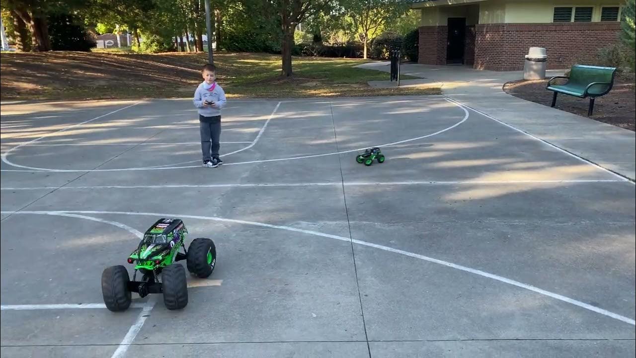 Remote control Grave Diggers battle on the Cary Parks outdoor