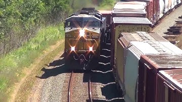 2 CSX Trains Meet Long Range Overhead View