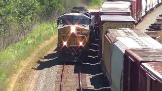 2 CSX Trains Meet Long Range Overhead View