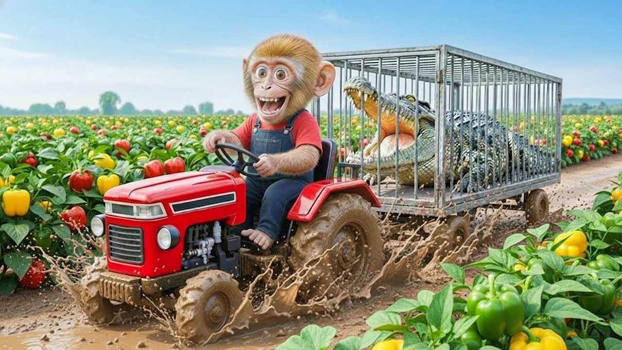 🐒🐊 Monkey Bon Bon’s Bell Pepper Harvest Turns CHAOTIC — A Hidden Crocodile Suddenly Appears! 😱