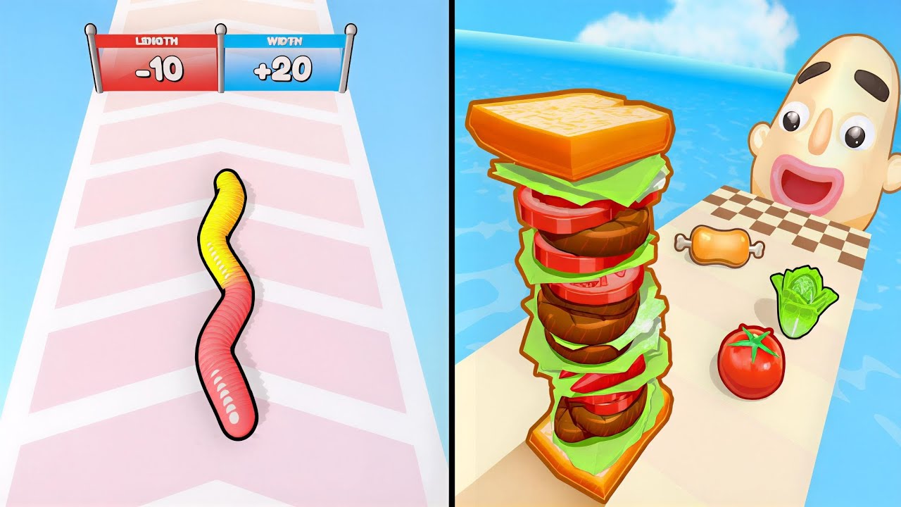 Sandwich Runner vs Gummy Worm Go - Max Levels Unlocked Speedrun Gameplay