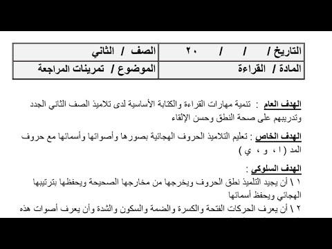 الخطة السنوية واليومية لكل مواضيع القراءة الثاني ابتدائي