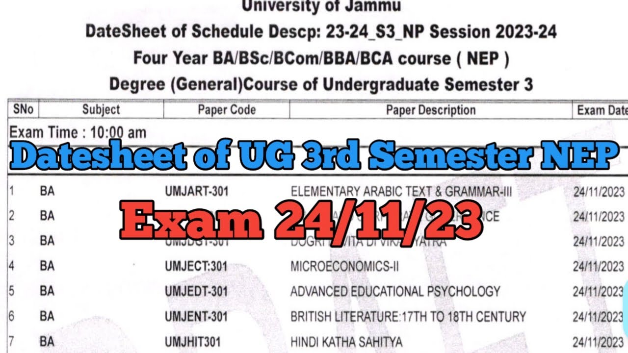 datesheet-of-nep-3rd-semester-four-year-ba-bsc-bcom-bba-bca-course