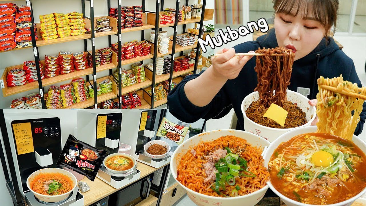 ⁣Mukbang | 계란, 치즈, 참치 토핑 무료!! 셀프 라면 편의점 먹방 🍜 | 군포 한림 엘타워, 불닭볶음면, 짜파게티