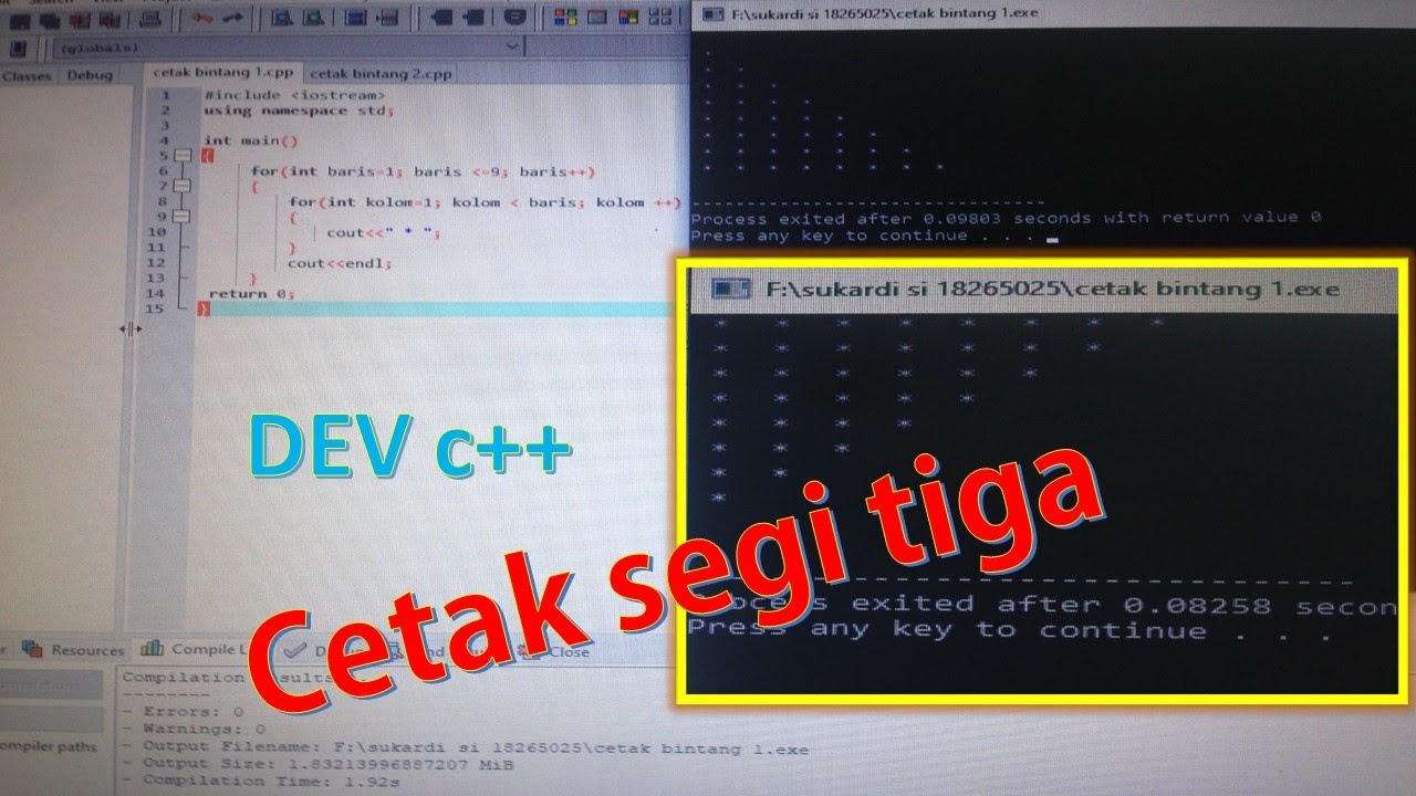 DEV C++ contoh program mencetak bintang - YouTube