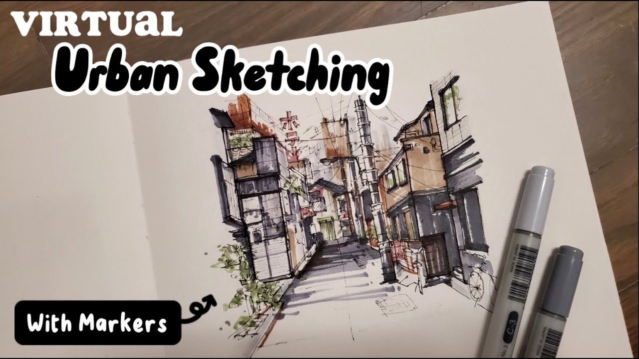 Relaxing Virtual Urban Sketching | Quiet Alley in Japan