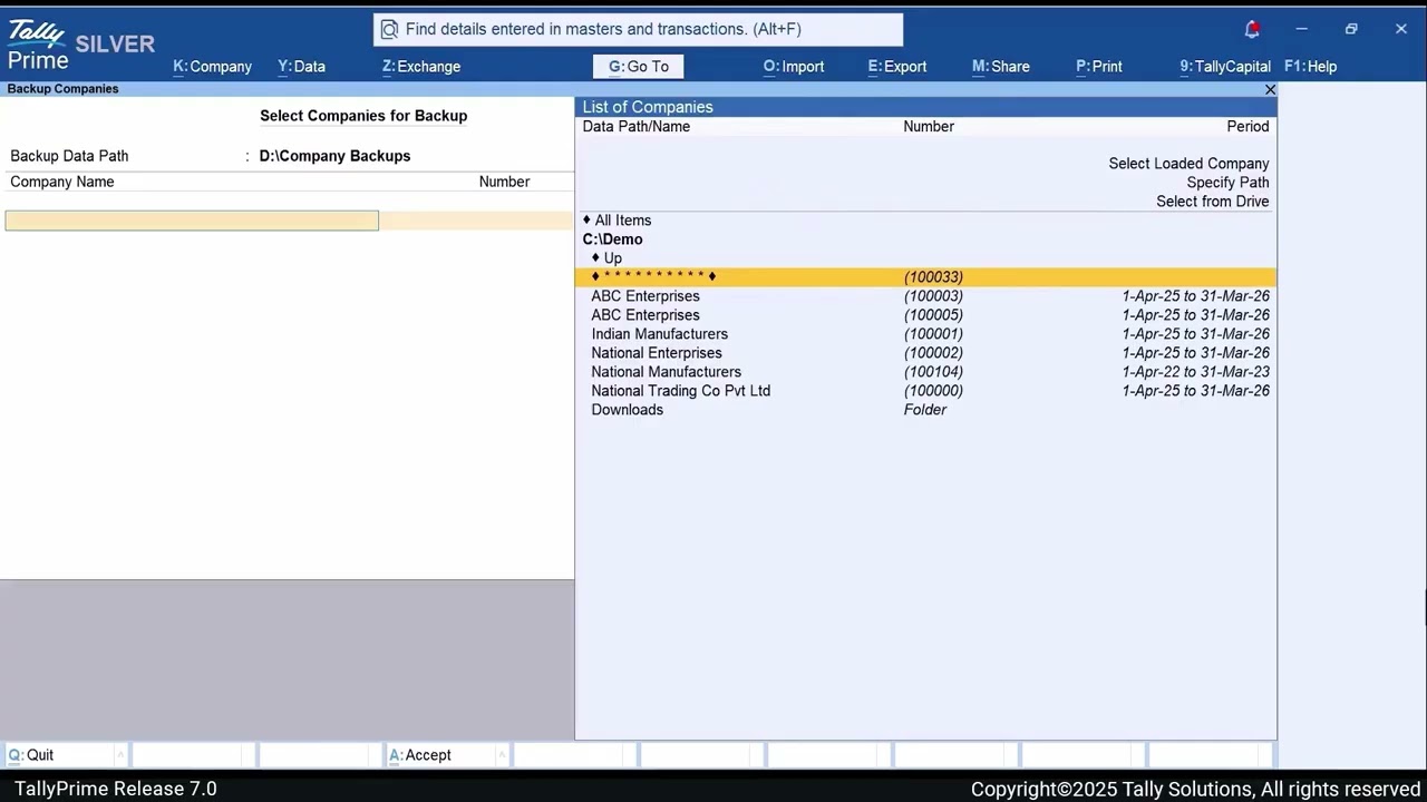 How to Take a Backup to Local Drive in TallyPrime| 4QS| 4 Quadrant Solutions|TallyPrime| Tally| Demo