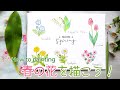 黒ペンと水彩で春の花を描く【ネモフィラ 芝桜など6種】How to Draw Spring Flowers